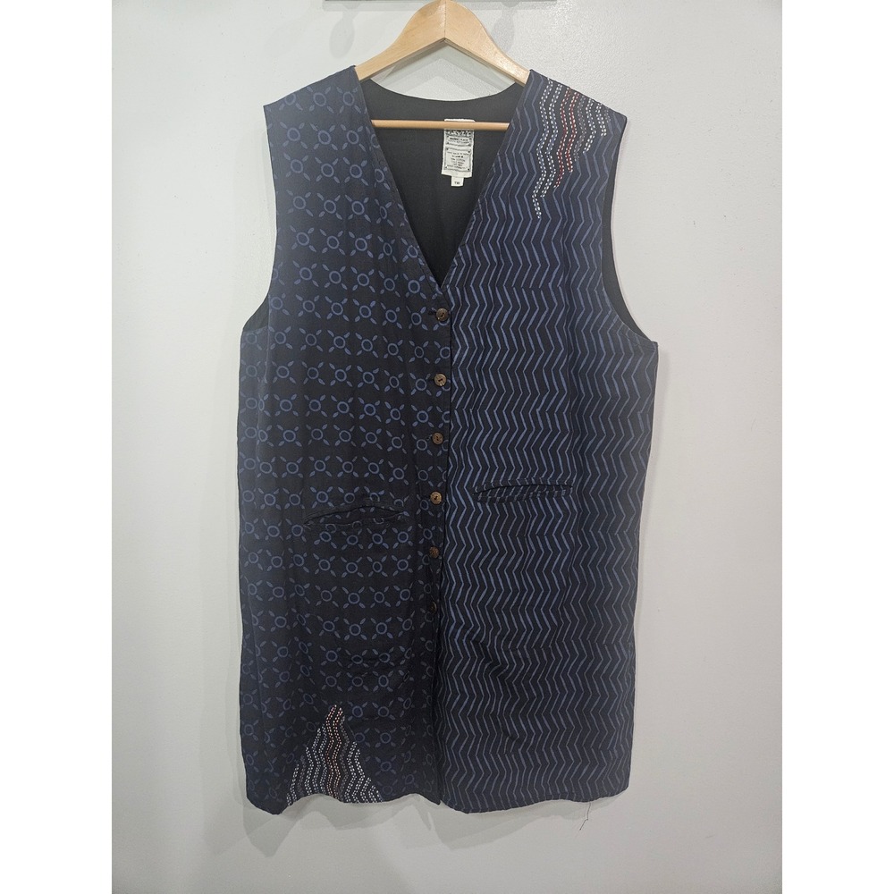 Market Place Hand Made India Reversible Cotton Kantha Vest Blue Black 1W
